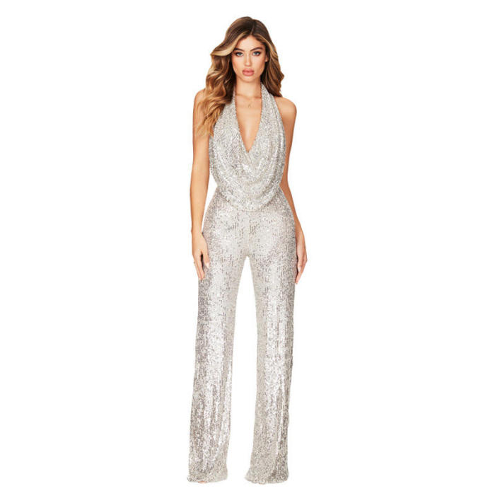 Halter Backless Sexy Sequin Bling Jumpsuit