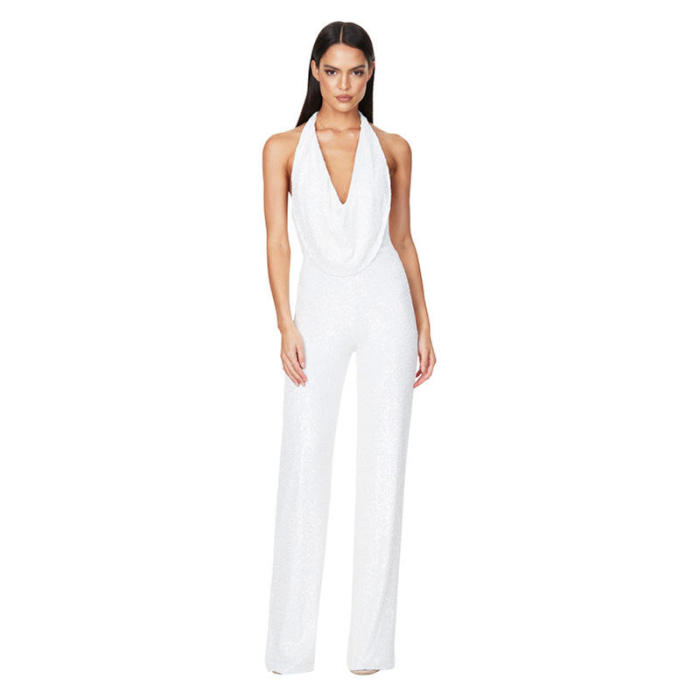 Halter Backless Sexy Sequin Bling Jumpsuit