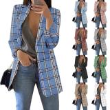 Turn Down Collar Plaid Print Blazer 