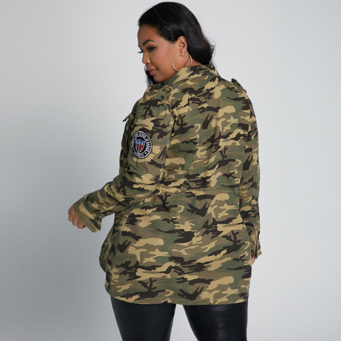 Outdoor Camo Print Plus Size Women Jacket 