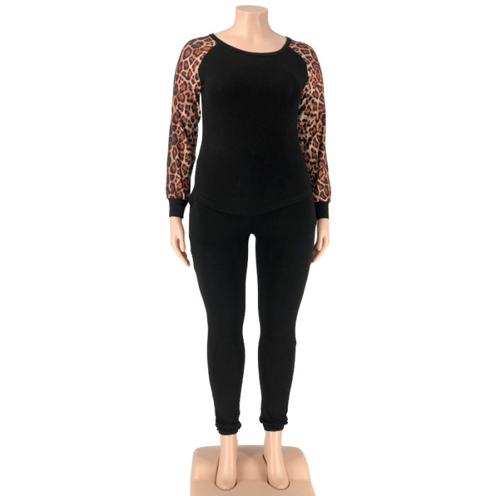 Leopard Sleeve 2 Piece Women Outfit