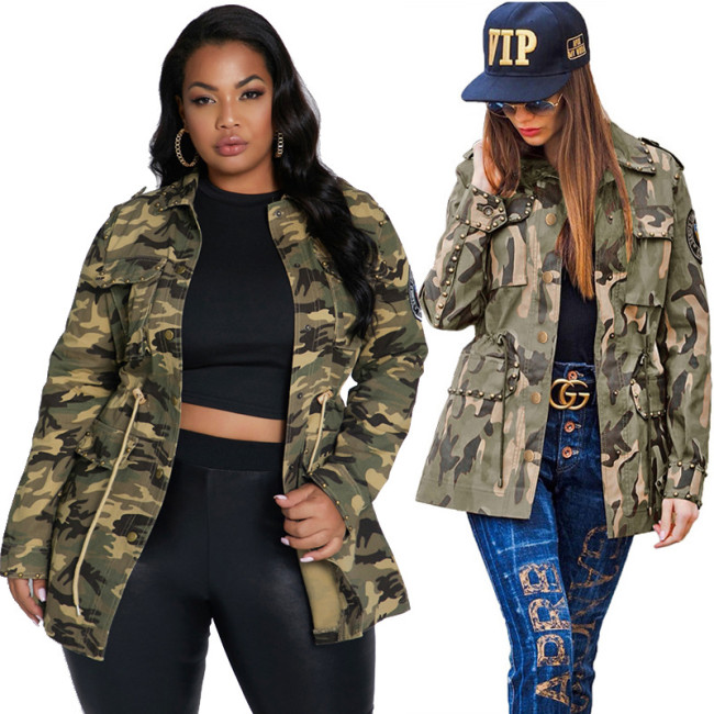 Outdoor Camo Print Plus Size Women Jacket 