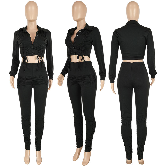 Drawstring Ruched Two Piece Pant Set