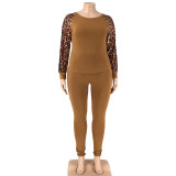 Leopard Sleeve 2 Piece Women Outfit
