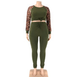 Leopard Sleeve 2 Piece Women Outfit