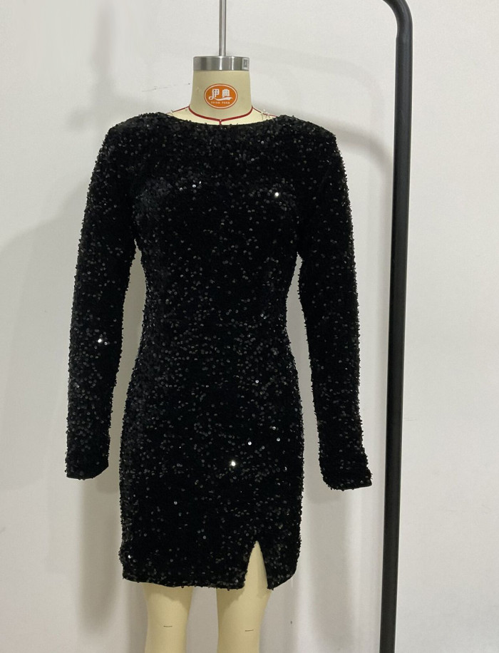 Sequin Beaded Sexy Backless Mini Dress
