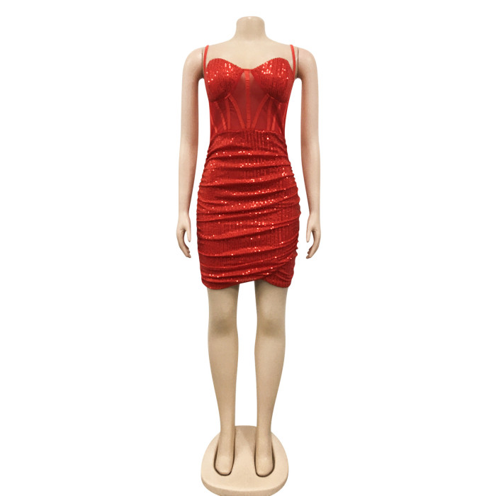 Formal Sequin Strap Wrap Mini Club Dress