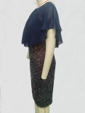 Strap Chiffon Shawl Sequin Dress