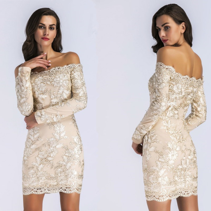 Lace Embroider Off Shoulder Bodycon Dress