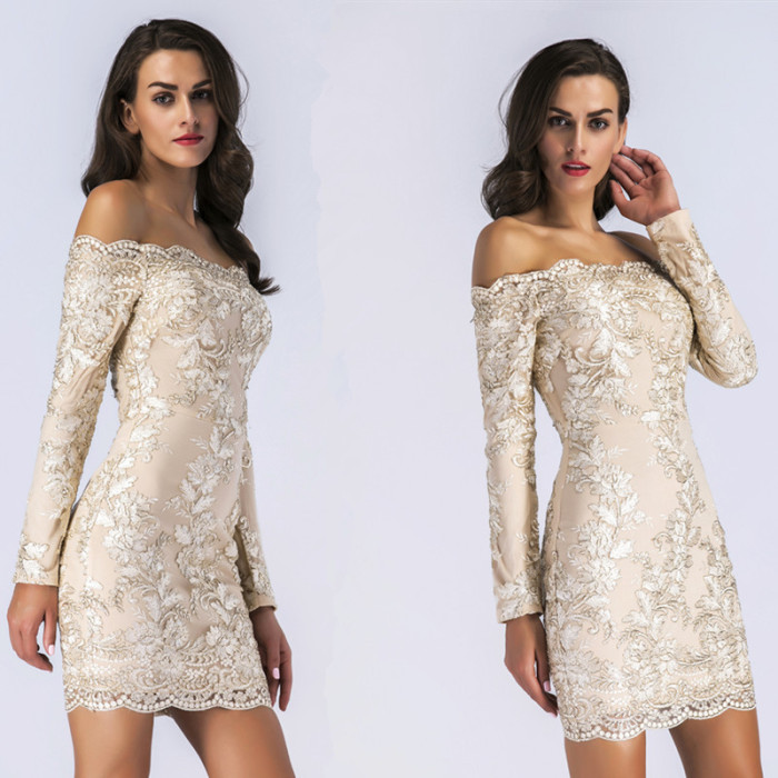 Lace Embroider Off Shoulder Bodycon Dress