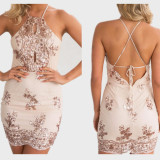 Open Back Sequin Sexy Mini Bodycon Dress