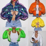 Womens Shiny Down Cotton Padded Cropped Puffer Jacket Bubble Loose Parka Coat