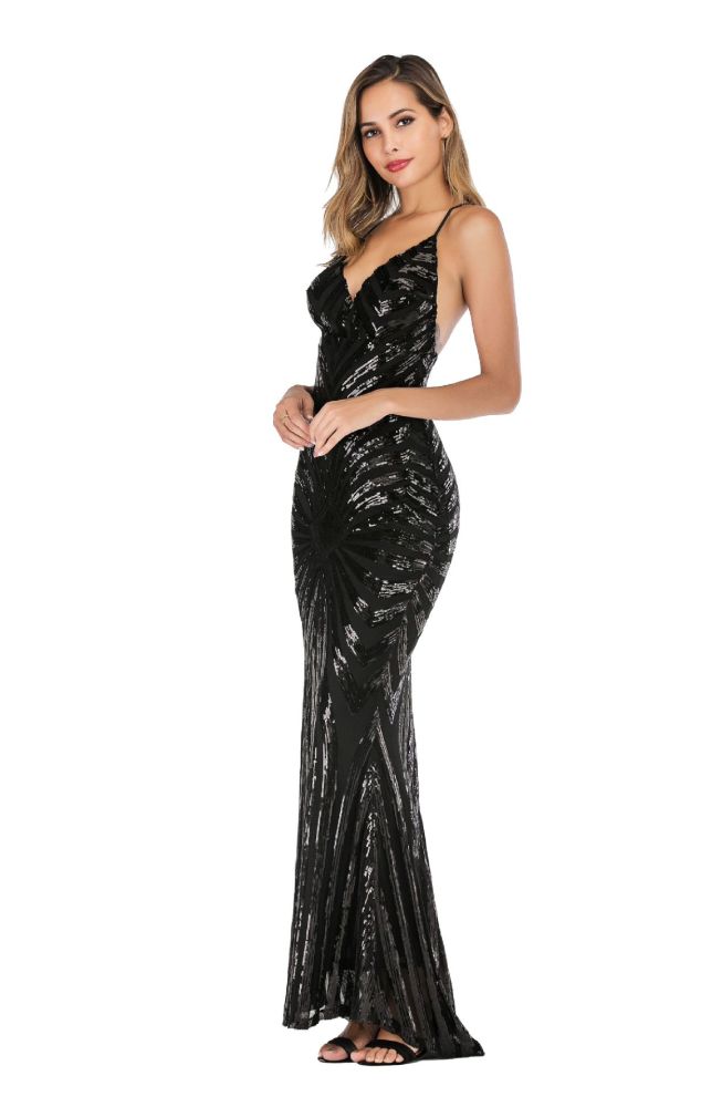 Open Back Sexy Sequin Evening Prom Dress