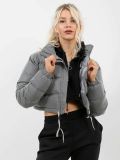 Women Autumn And Winter Long Sleeved Zipper Drawstring Waist Stand Up Collar Solid Color Bread Coat Cotton Coat