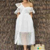Women's Summer Dresses Curled Lace Wedding Dress with Leaning Shoulders Cave Bridesmaid Dress by Cocktail Club Party from Sera