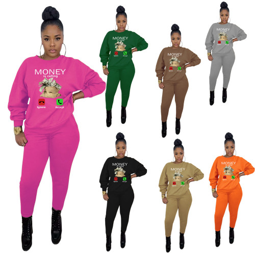 Women's Crew Neck Printed Sports Suit