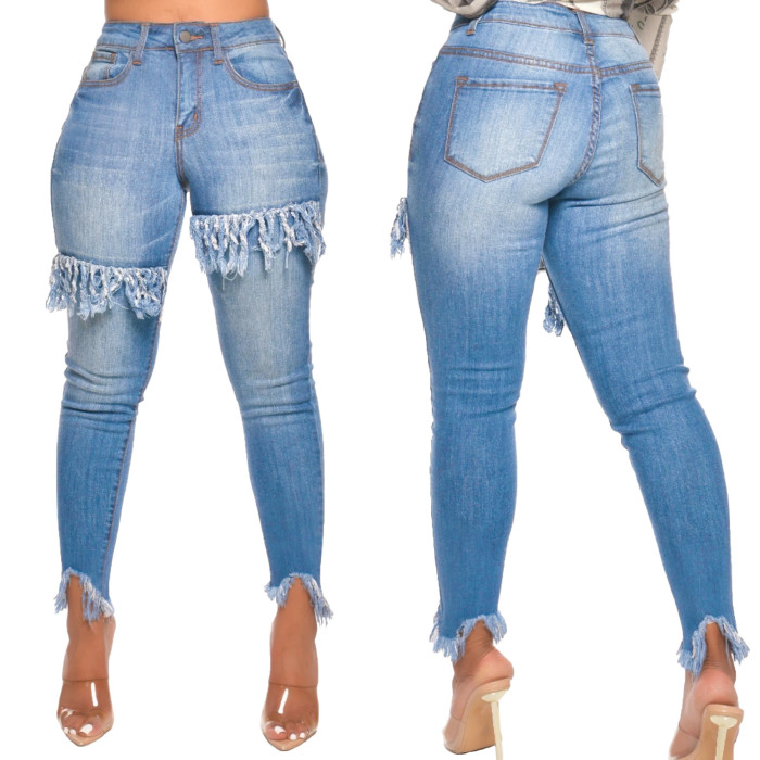 Women'S Slim Fit Elastic Fringe Jeans