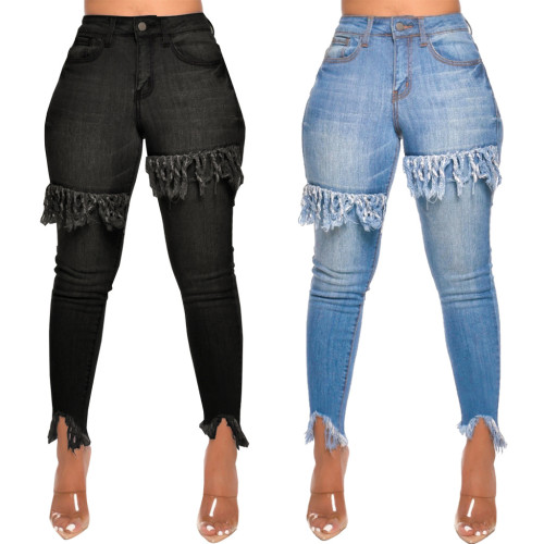 Women'S Slim Fit Elastic Fringe Jeans