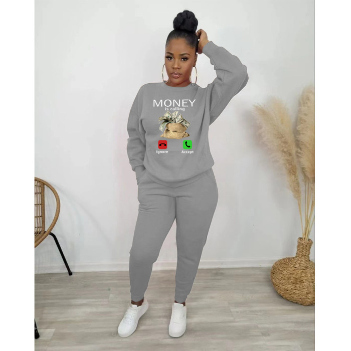 Women's Crew Neck Printed Sports Suit