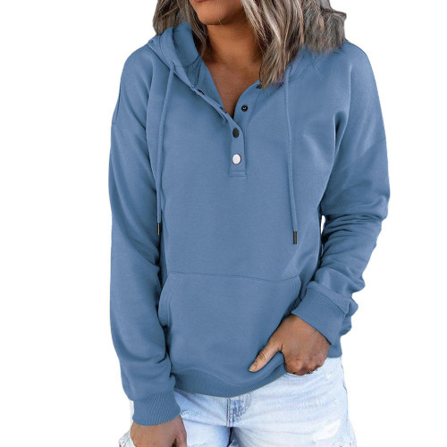 Button Women Hoodies Sweatshirt