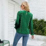 Solid Hollow Lace Sexy Long Sleeve Lace Top