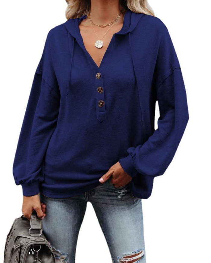 Women's Hoodie Loose Fit Lightweight V-neck Sweatshirts Long Sleeve Henley Shirts
