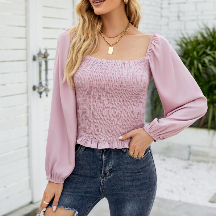 Mesh Sleeve Solid Color Short Top
