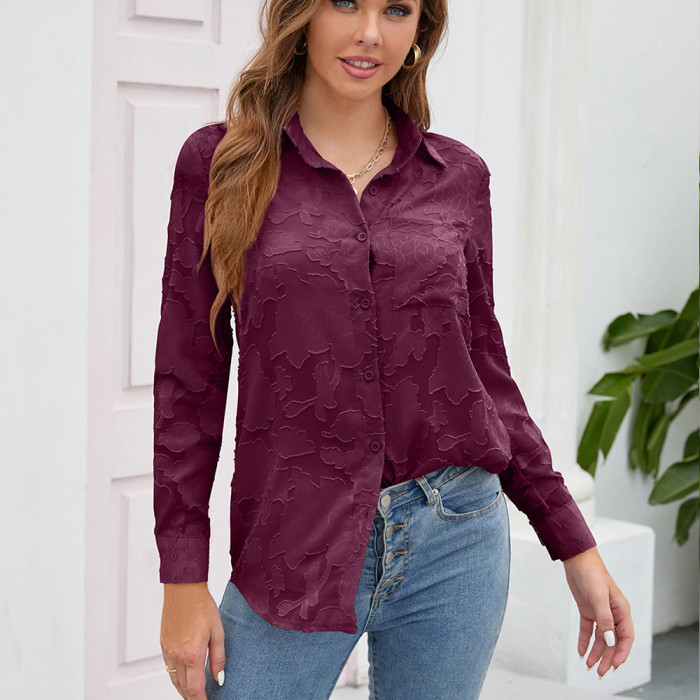 embossing long sleeve blouse shirt