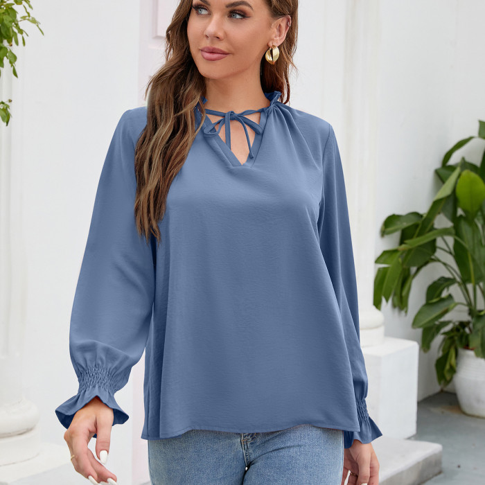 Solid Color Long Sleeve Women Top