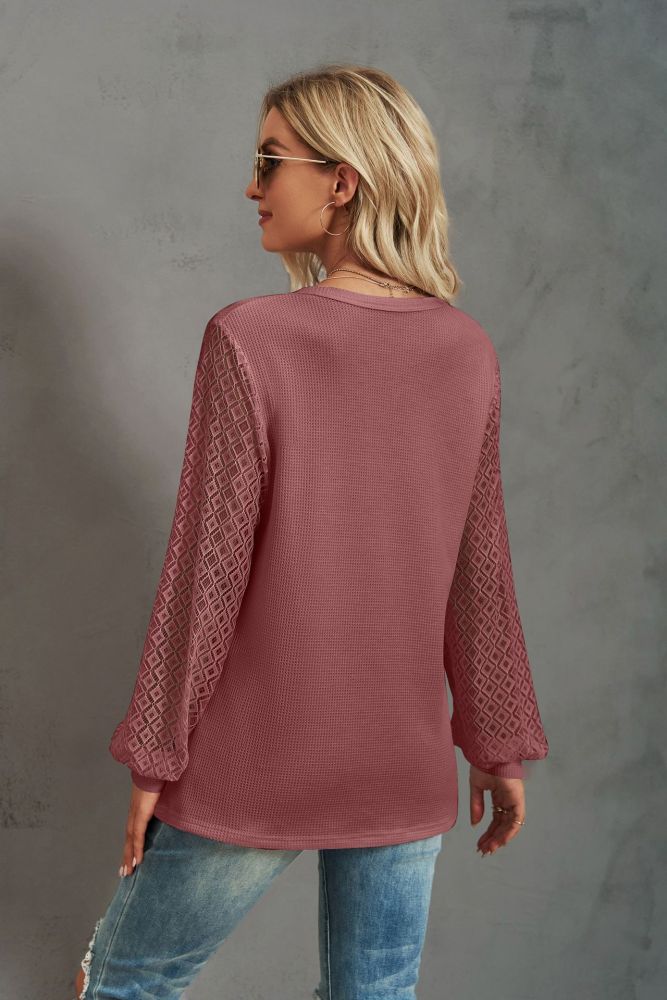 Hollow Sleeve Round Neck Long Sleeve Top