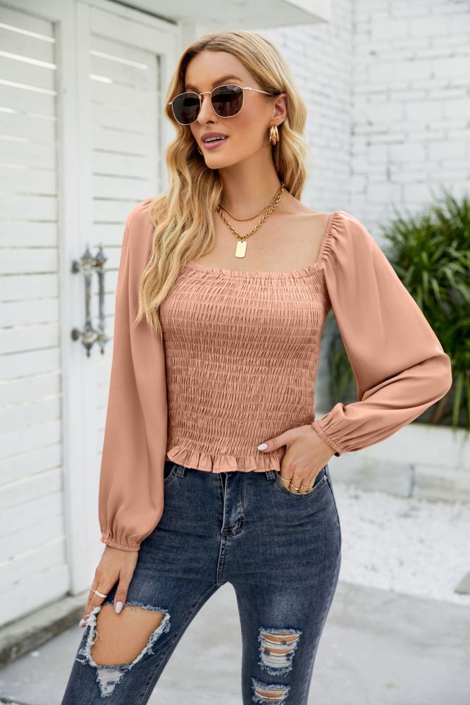 Mesh Sleeve Solid Color Short Top