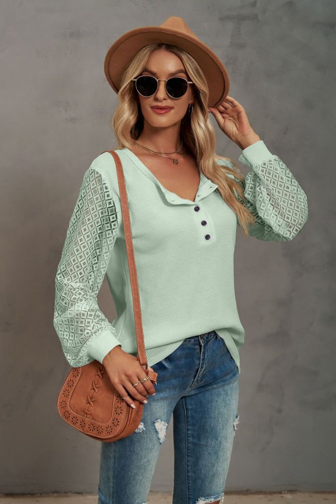Hollow Sleeve Round Neck Long Sleeve Top