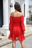 Women's Off Shoulder Gauze Dress, Elastic Collar Long Sleeve With Lining and Waist
