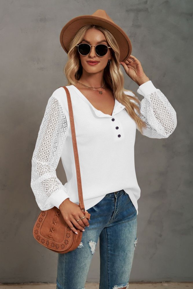 Hollow Sleeve Round Neck Long Sleeve Top