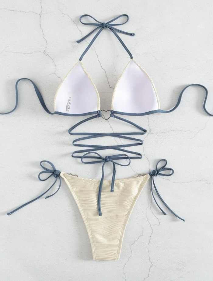 Women's Heart Print Drawstring Lace-Up Bikini