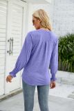 Casual V-neck Solid Color Ruffle Sleeve Loose T-shirt