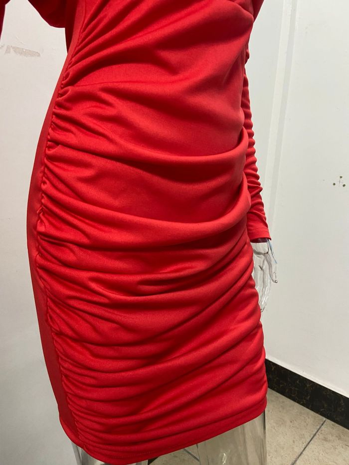 Long Sleeve V-neck Sexy Waist Hip Dress