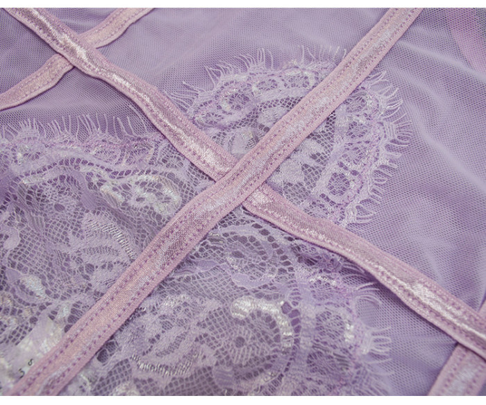 Purple Lace Teddy Lingerie With Garter Belt