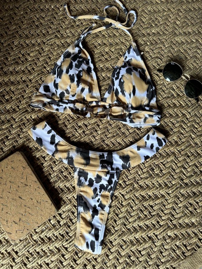 Women Leopard Bikini Swimwear Two Pieces Suit