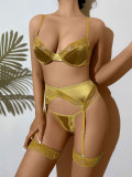 Satin Lace Sexy Bra And Garter Set