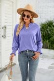 Casual V-neck Solid Color Ruffle Sleeve Loose T-shirt