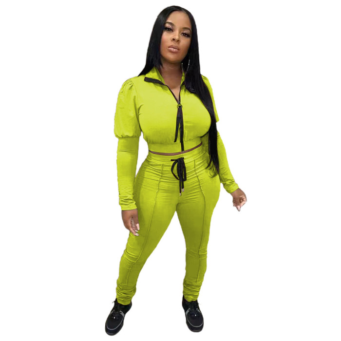 Women Casual Solid Two-piece Sports Suit