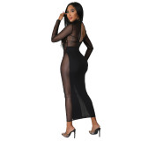 Transparent Mesh Patchwork Sequin Sexy Nightclub Dress