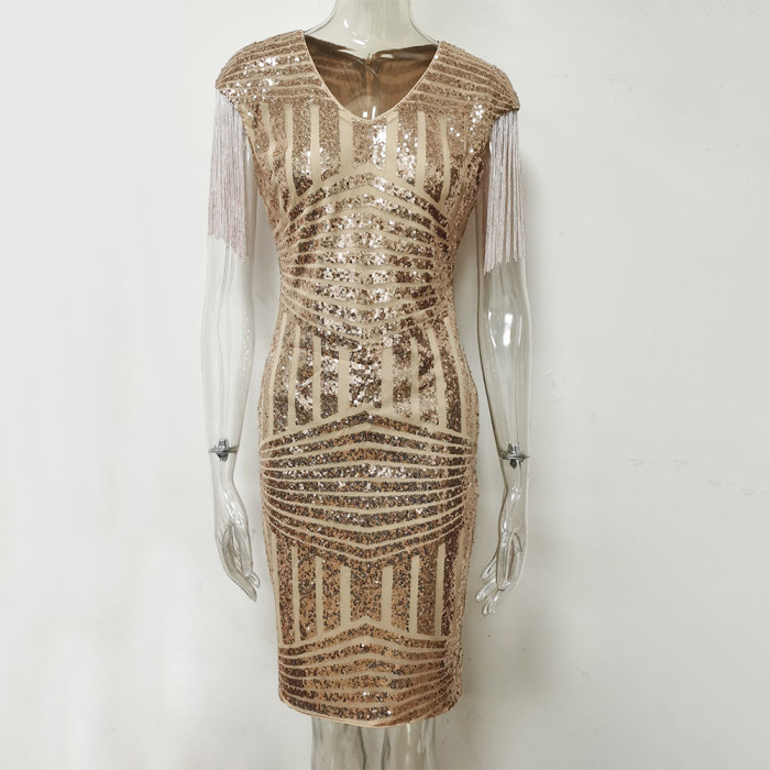 ihoov Lady Sequin Dress Summer Bodycon Sleeveless vogue Short Club Dress for Woman Clothing