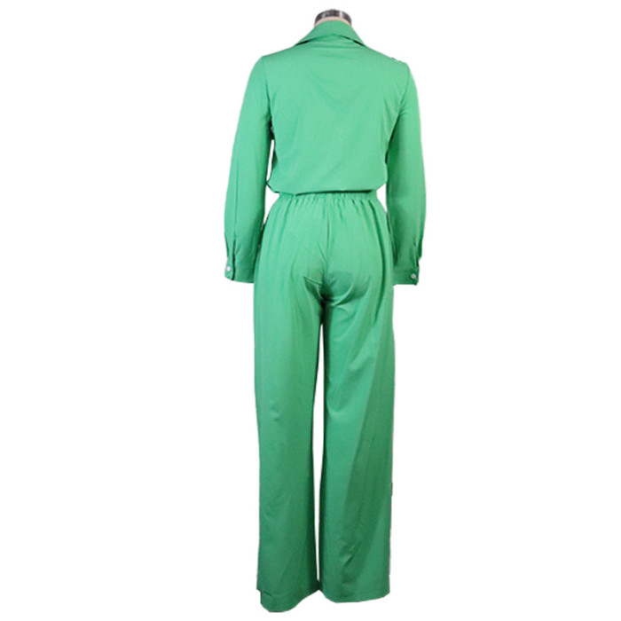 Two Piece Solid Color Shirt Loose Trousers Suit
