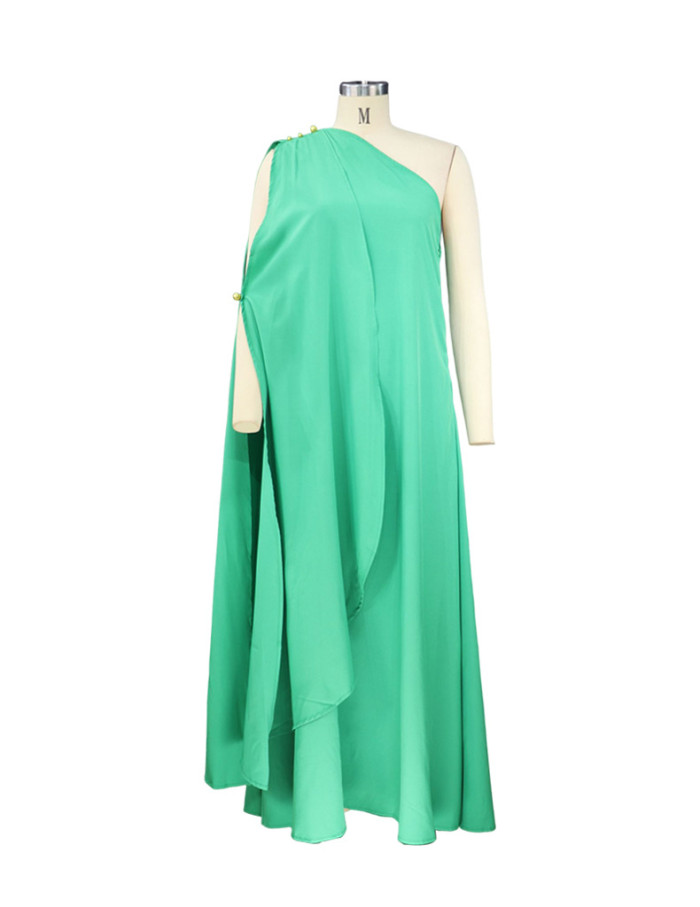 Fashion Solid Color Loose One Shoulder Long Dress