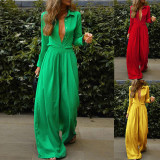 Two Piece Solid Color Shirt Loose Trousers Suit