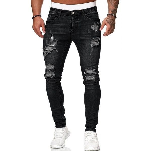 Men's Tight Stretch Ripped Jeans