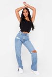 Straight Ripped Slight Flared Denim Trousers