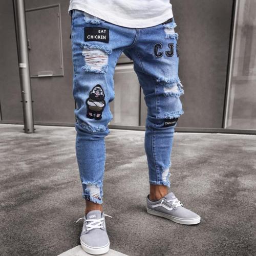Men's Tight Jeans With Holes and Badges